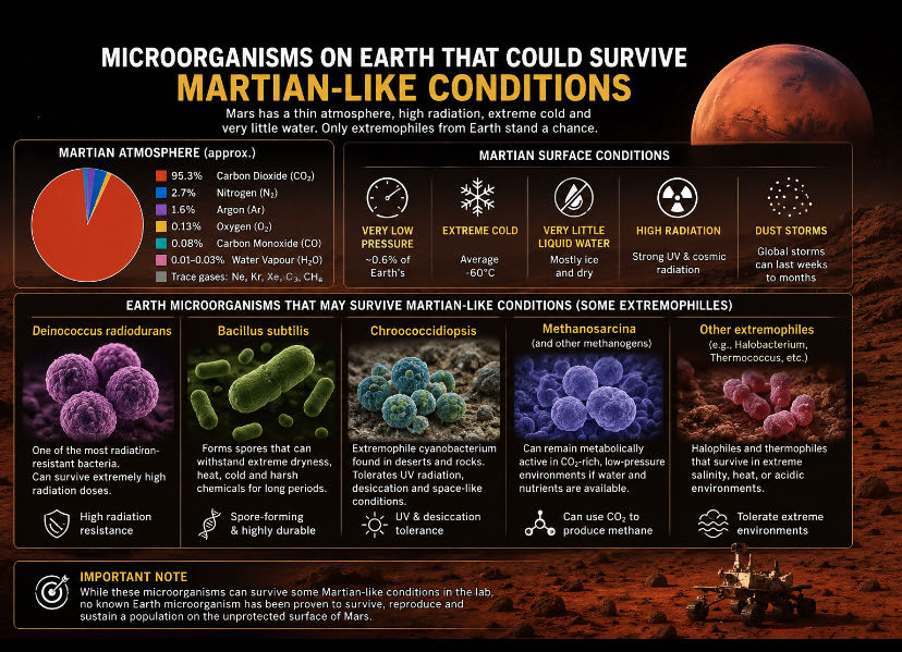 Some microorganisms on Earth can survive certain aspects of 
