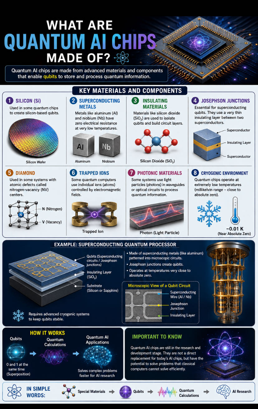 What Are Quantum AI Chips Made Of? ⚛️🧠

A quantum AI chip is