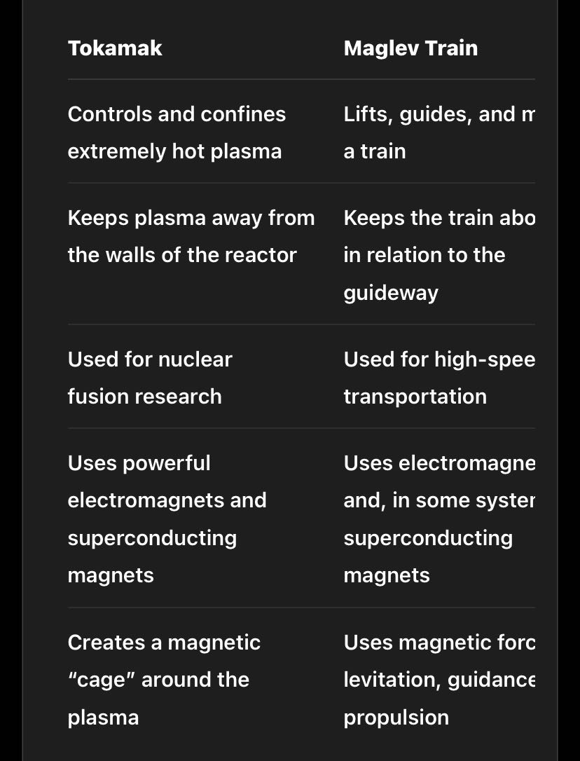 Is the Tokamak Concept Similar to the Magnetic Train Concept