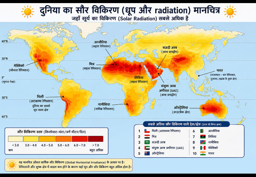 सूर्य का सौर विकिरण (Solar Radiation / Solar Irradiance) दुन