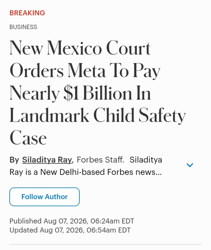 🚨 BREAKING: New Mexico Court Orders Meta to Pay Nearly $1 Bi