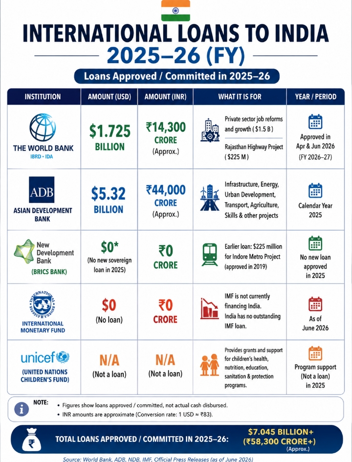 How much money India received from World Bank, ADB, NDB, IMF