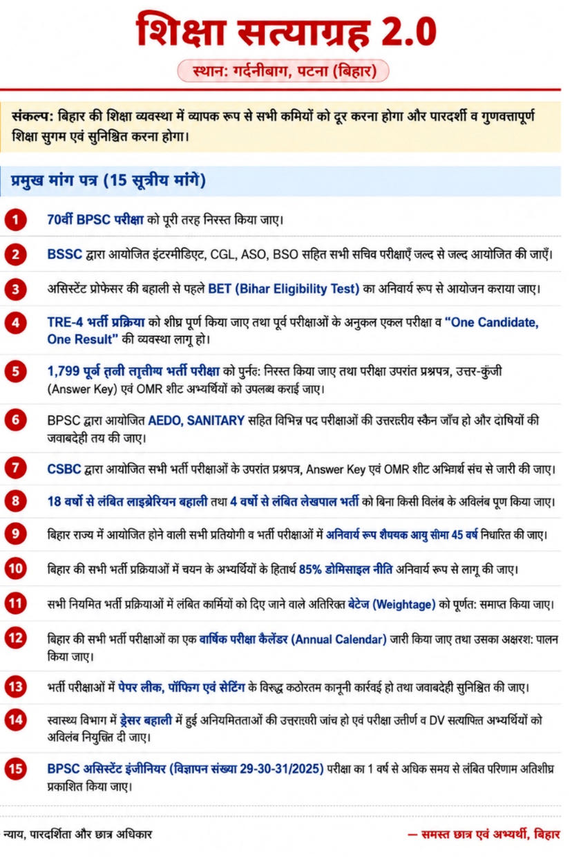 बिहार स्टूडेंट्स की १५ माँग✊🏻